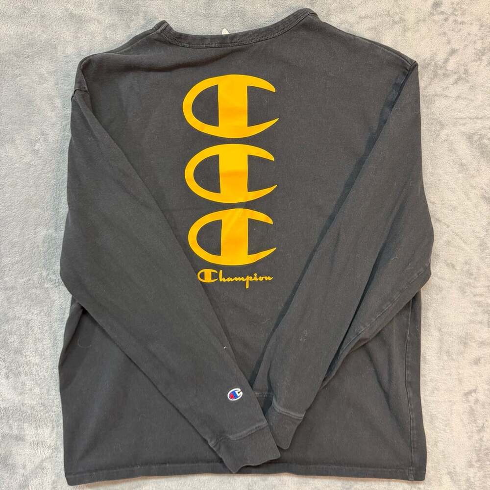 Champion Long Sleeve T-Shirt Black Gold Triple C Logo heavy
